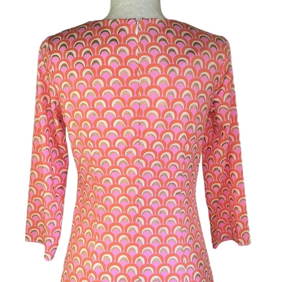 JB by Julie Brown Pink Orange Metallic Gold Geometric Print V-Neck Mini Dress  S - Picture 7 of 12